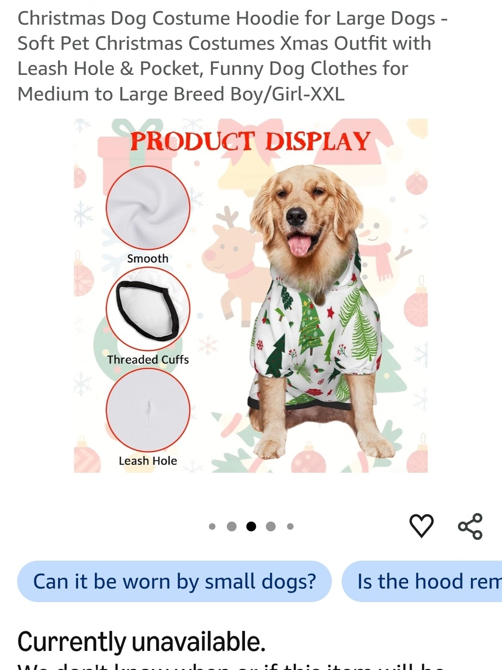 Amazon White & Green Holiday Dog Hoodie with Tree Print